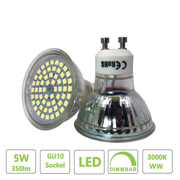 10 x LED GU10 Lampe , 60xSMD chip , Lichtfarbe Warmweiß / 3000K,