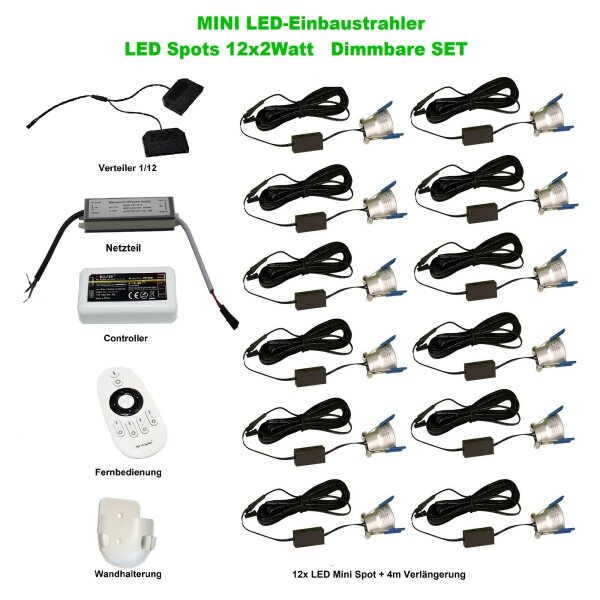 SET LED Mini Spots 12 x 2Watt 3000K MINI LED Einbaustrahler Dimmbar