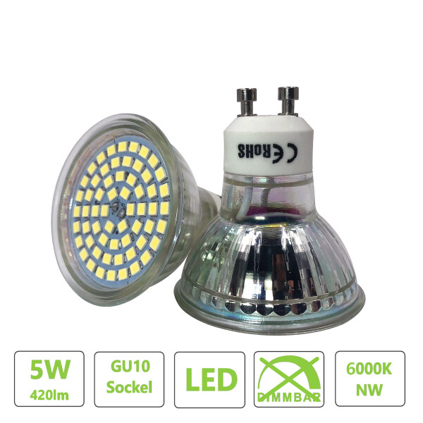 LED GU10 Lampe , 60xSMD chip , Lichtfarbe Weiß / 6000K,
