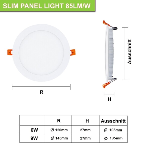 LED Panel Rund 6 Watt 3000K Ultraslim Design Deckenleuchte Einbau Decken Lampe 230V