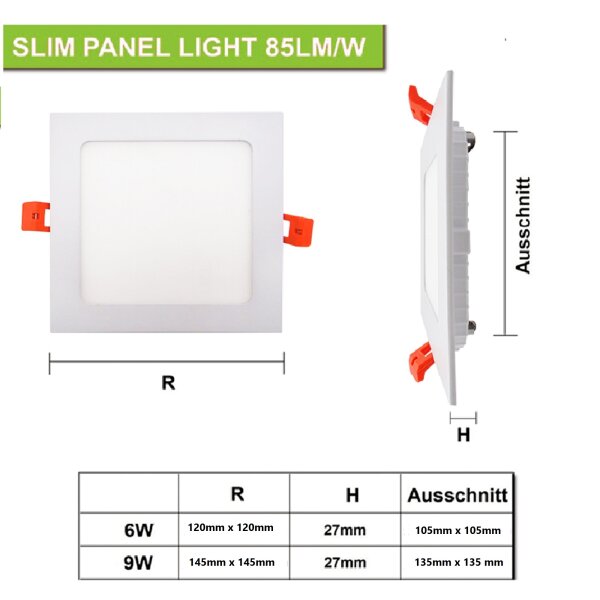 LED Panel Eckig 6 Watt 3000K Ultraslim Design Deckenleuchte Einbau Decken Lampe 230V