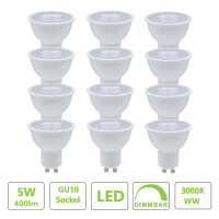 12 x Hochwertige  GU10 LED Lampe 5Watt Spot Dimmbar 3000K...