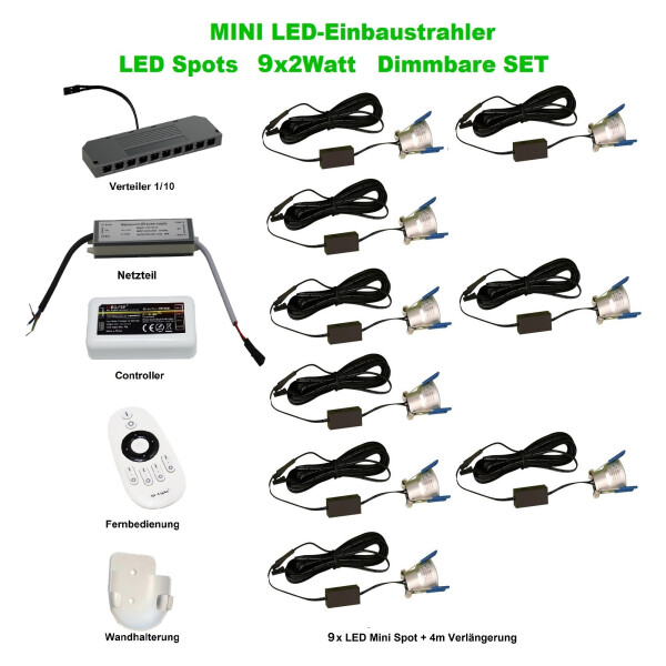 SET LED Spots 9 x 2Watt 3000K MINI LED-Einbaustrahler - Dimmbar